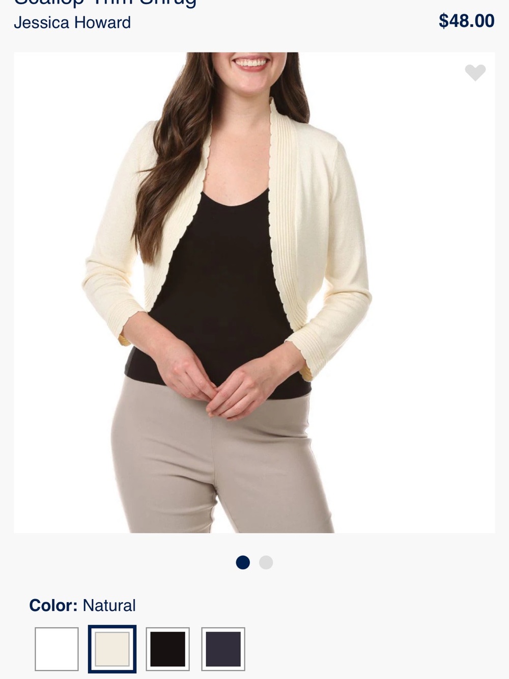 Jessica Howard Cream Scallop-Edge Shrug